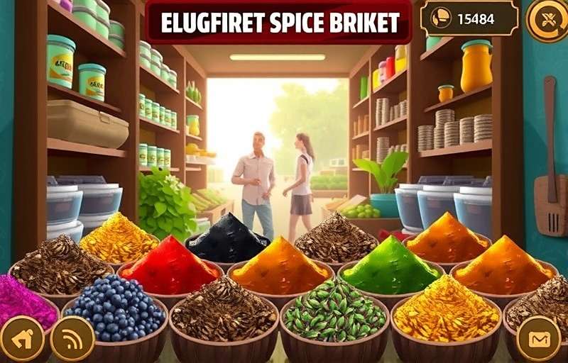 Spice Legend Quest Market Scene Spice Legend Quest gameplay showing a market scene with various Indian spices